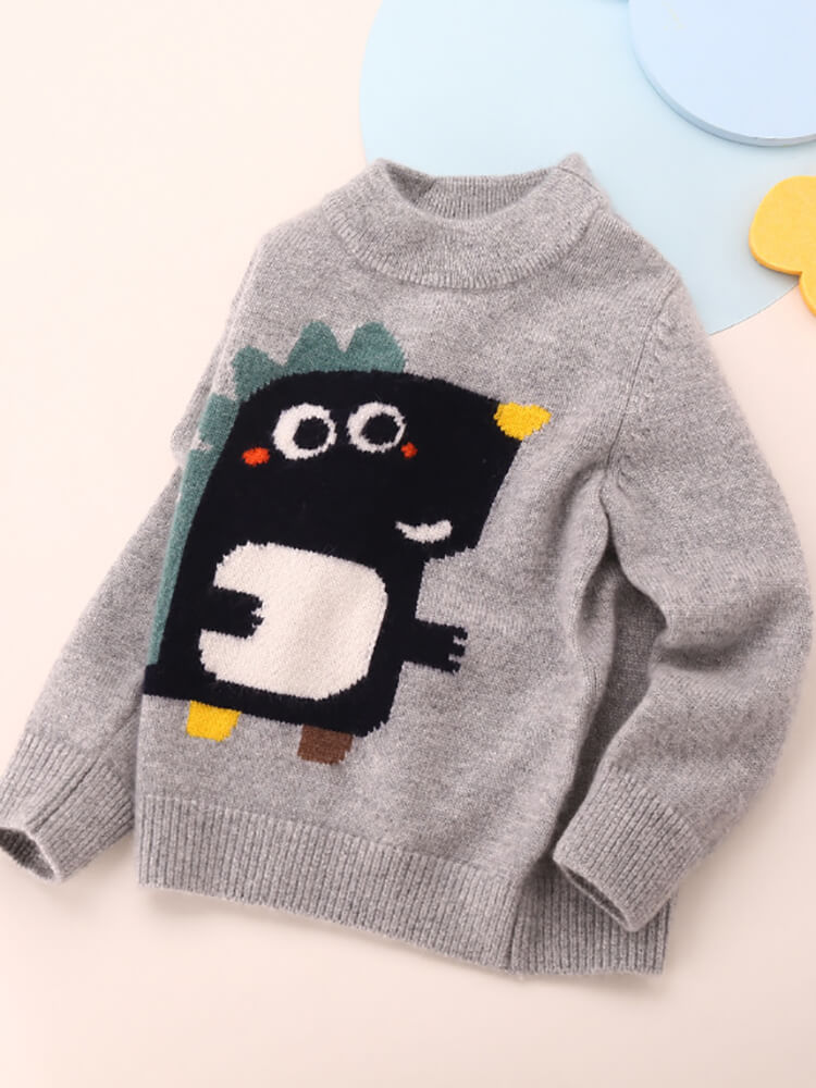 (image for) Kids Grey Cartoon Dinosaur Cashmere Sweater